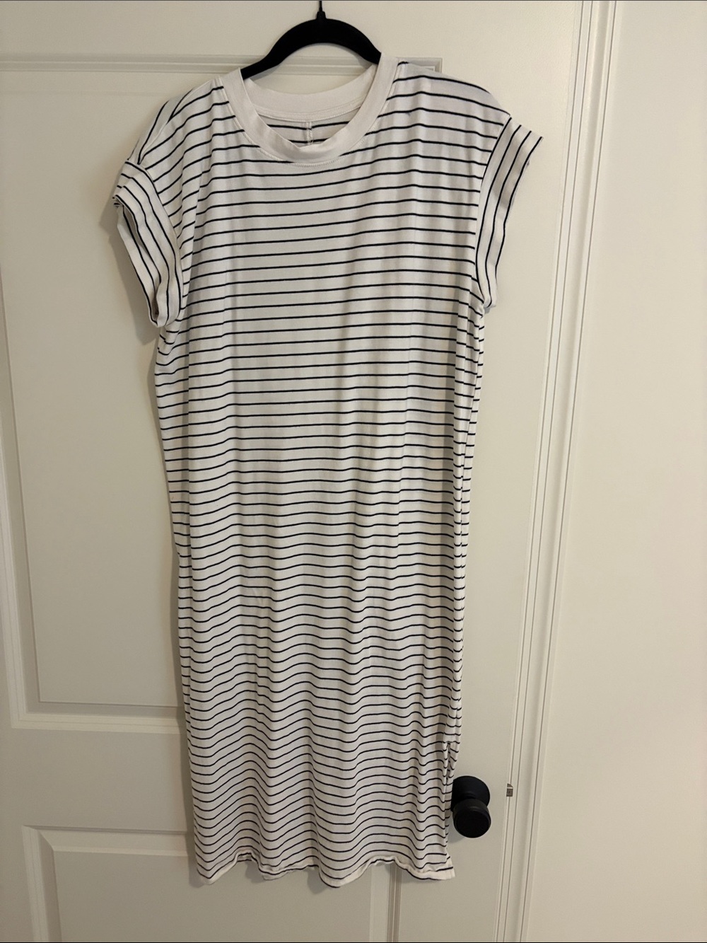 a new day White and Black Striped Short-Sleeve Midi Dress